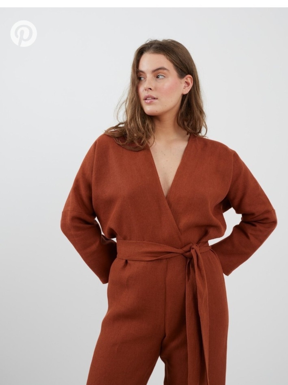 Wrap-Front Rust Jumpsuit